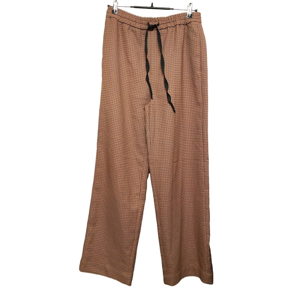 Zara Woman Houndstooth Brown Pull On Straight Leg Elastic Waist Pants‎ Size M
